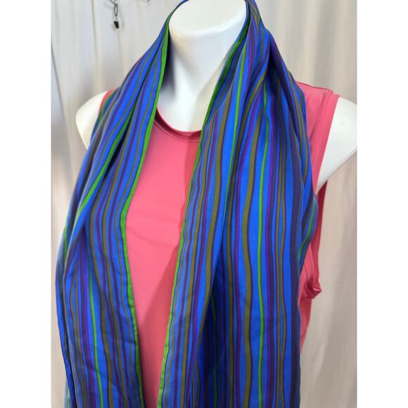Striped Fringe Scarf – Blue, Green, and Purple - Picture 3 of 7